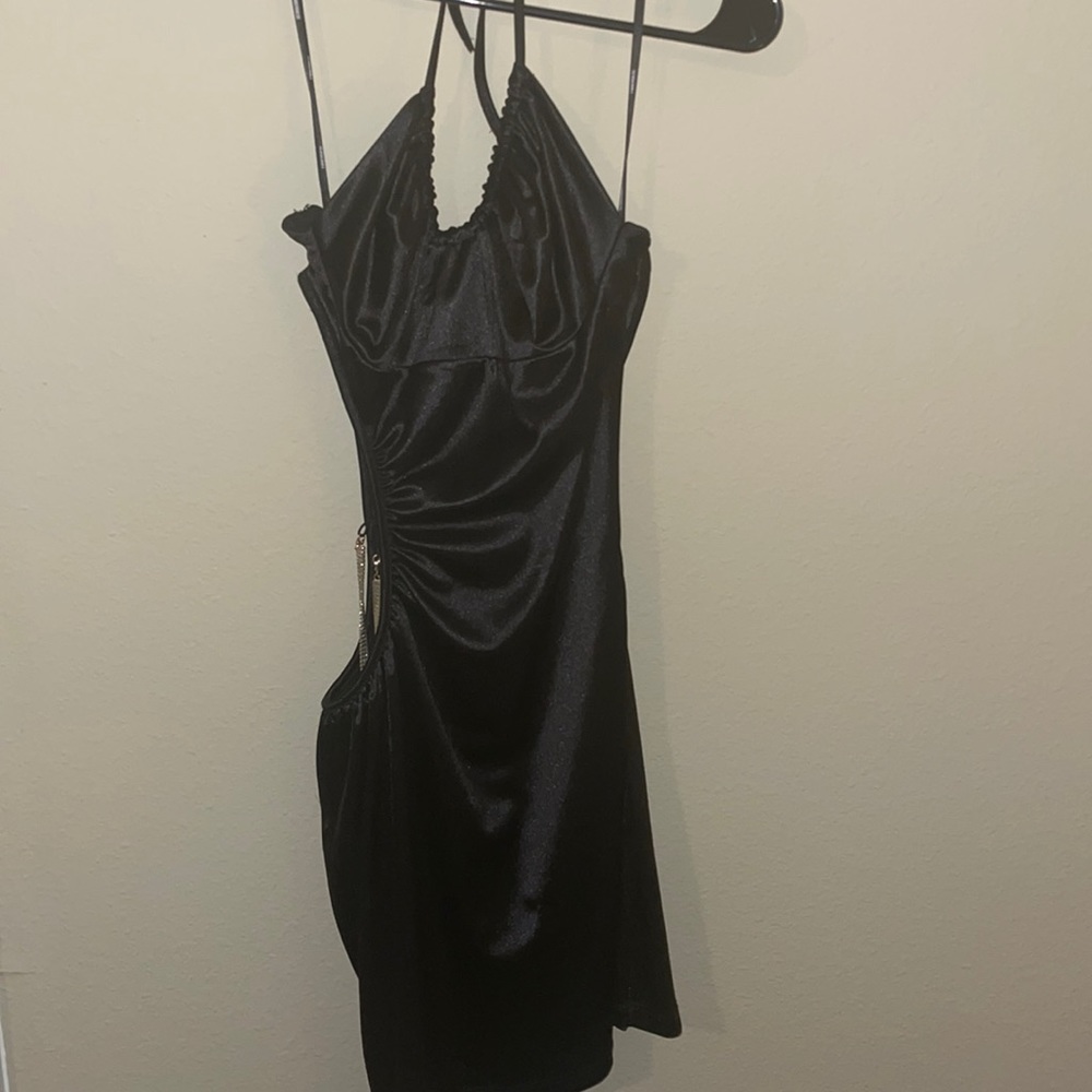 Satin black mini dress
